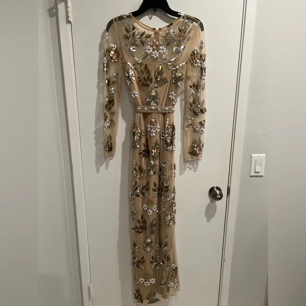 TOPSHOP Embellished Illusion Beige Tan Gown - Picture 3 of 14